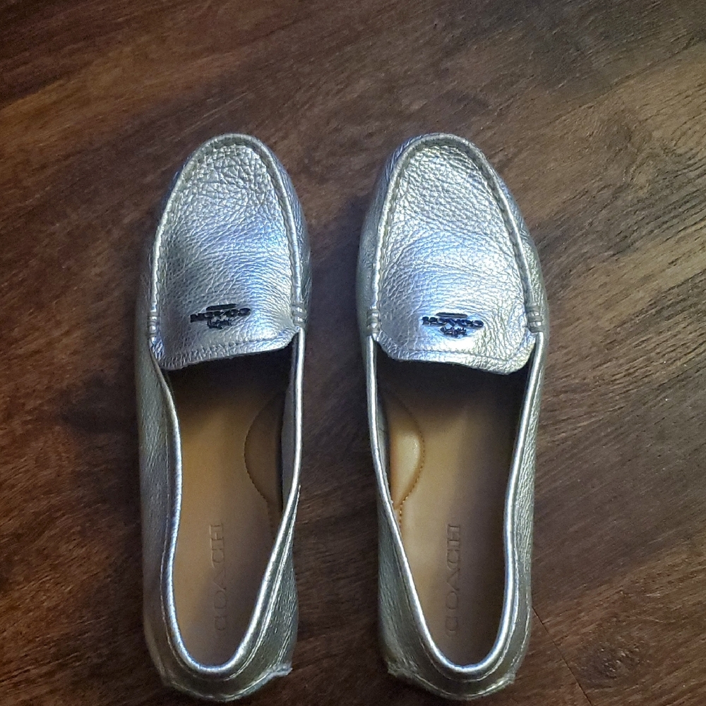 Coach Metallic Silver Loafers